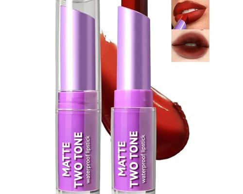 Matte Red Lipstick for Women, 2 In 1 Two-Tone Lipstick Long Lasting Moisturize Non-Sticky Bitten Lip-look Lip Makeup, Silk Finish Matte Lipstick, High Pigment Lip Waterproof Lipstick for Women (#08)