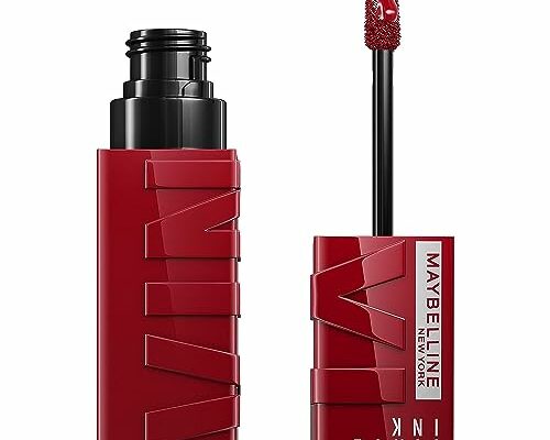 Maybelline Super Stay Vinyl Ink Longwear No-Budge Liquid Lipcolor Makeup, Highly Pigmented Color and Instant Shine, Lippy, Cranberry Red Lipstick, 0.14 fl oz, 1 Count