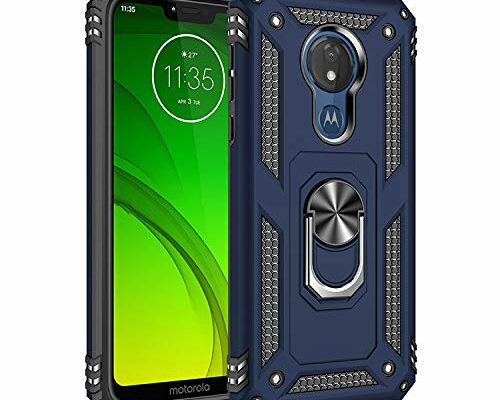 Meifei Moto G7 Power Case, Moto G7 Supra Case, Moto G7 Optimo Maxx Case, Military Grade 360 Degree Rotating Metal Ring Holder Kickstand Protective Phone Cover Case for Motorola Moto G7 Power (Blue)