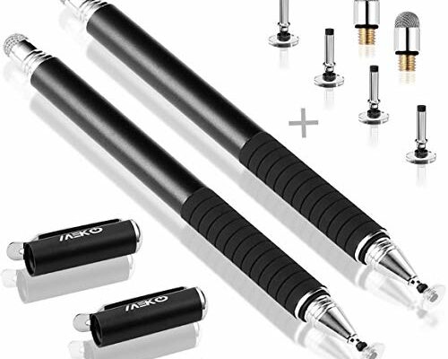 MEKO Universal Stylus,[2 in 1 Precision Series] Disc Stylus Touch Screen Pens for All Capacitive Touch Screens Cell Phones, Tablets, Laptops Bundle with 6 Replacement Tips - (2 Pcs, Black/Black)