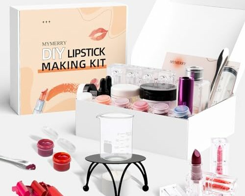 MYMERRY Lipstick Making Kit, Lipstick Maker Kit, Make Your Own Lipstick with Natural Beeswax, Shea Butter, Jojoba Oil, Fun Makeup Kits for Birthday, Christmas Gifts