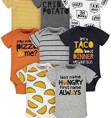 Onesies Brand Baby Boy's 8-Pack Short Sleeve Mix & Match Bodysuits, Grey Hungry, 3-6 Months