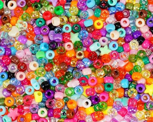 Paodey Pony Beads 1000+pcs Plastic Beads 9mm Rave Kandi Spacer Beads for Jewelry Making, DIY Face Mask Hair Beads Bracelet Making Kit for Girls, Cute Heart Beads Star Beads Butterfly Beads