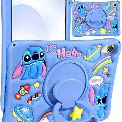 Petonist for iPad Mini 6th Generation Case 8.3 Inch - Cute Cartoon Character 3D Kawaii Unique Design for Women Girls Girly Teens Soft Silicone Kickstand for iPad Mini 6 Case with String, Blue Stit