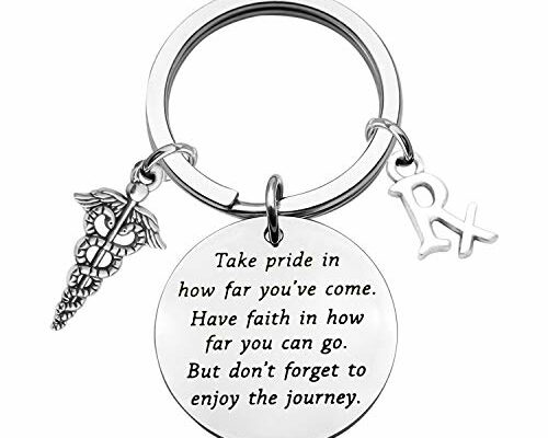 Pharmacist Keychain Rx Pharmacist Graduation Gifts RX Pharmacy Symbol Keychain Inspiration Gift for Pharmacist Jewelry Take Pride in How Far You Have Come (RX keychain)