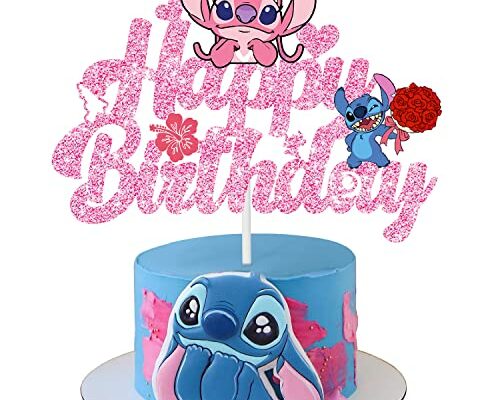 Pink Birthday Cake Topper for Girl, Cartoon Happy Birthday Cake Decor Party Supplies for Kids Birthday Baby Shower