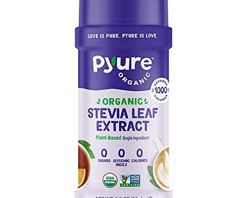 Pyure Organic Stevia Powder Extract | 100% Stevia No Fillers, Stevia Concentrate 300x Sweeter than Sugar | No Additives, Pure Stevia Extract Sugar Substitute, Micro-Spoon Included | 1,000 Servings