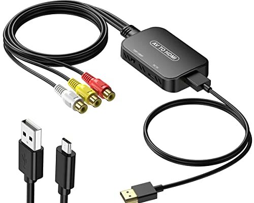 RCA to HDMI Converter,Viagkiki AV to HDMI Adapter,RCA to HDMI Composite Audio Video Converter for PS1, PS2, PS3, STB, Xbox, VHS, VCR,Black-Ray DVD Players(HDMI Cable Included)