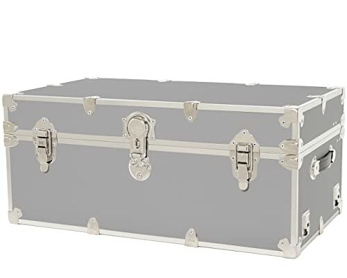 Rhino Trunk & Case Large Leather Embossed Vinyl Trunk, Summer Camp, College, Storage 32"x18"x14" (Gray)