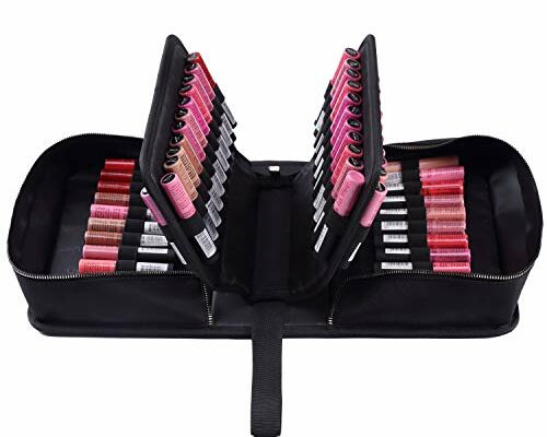 ROWNYEON Lipstick Organizer Case Lipstick Holder 67 Slots Portable Lipstick Bag Travel Makeup Bag Cosmetic Case Large Capacity Lipstick Carrying Case Makeup Artist Lip Gloss Storage Bag -Black