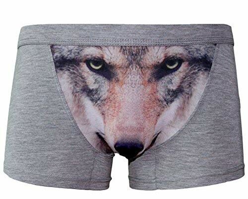 sandbank Men's Sexy Cute 3D Wolf Print Bulge Pouch Boxer Briefs Underwear Shorts (US M, Gray Wolf)