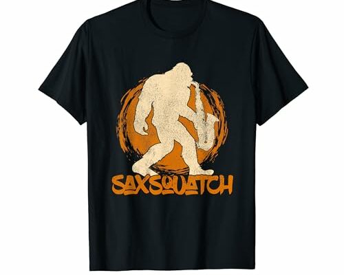 Saxsquatch Yeti Playing Saxophone Pun Musician Sax T-Shirt