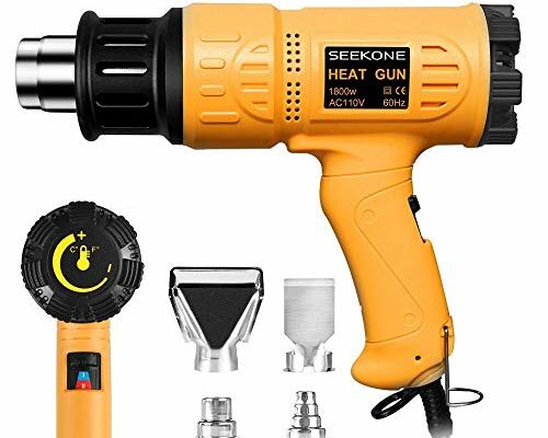 SEEKONE Heat Gun 1800W 122℉-1202℉（50℃- 650℃）Fast Heating Heavy Duty Hot Air Gun Kit Variable Temperature Control Overload Protection with 4 Nozzles for Crafts, Shrinking PVC, Stripping Paint(5.2FT)