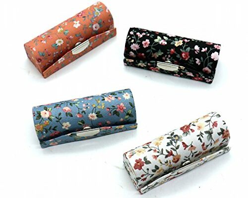 SenseYo 4 Pcs Ladies Floral Lipstick Case Holder with Mirror, Cosmetic Storage Kit Makeup Travel Cases Organizer Bag for Purse