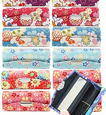 Set of 12 ~ Cute Japanese Flower Style Lipstick Case Holder w a Little Mirror