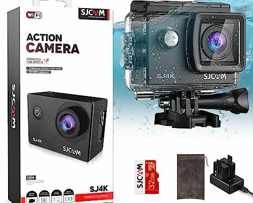 SJCAM SJ4000 Action Camera 4K30fps 40MP WiFi Camera with Stabilization,Underwater Waterproof Camera with 170°FOV,5X Zoom,Dual Batteries,32G SD Card and Helmet Mount Accessories Kits