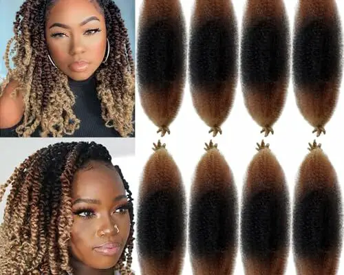 Springy Afro Twist Hair 1B/30/27 Ombre Marley Twist Braiding Hair 16 Inch Three Tone Ombre Twisted UP Spingy Afro Twist Braiding Hair 8 Packs Kinky Twist Hair for Locs