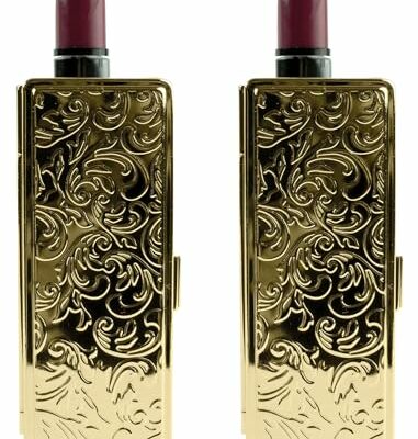 Stephanie Imports Set of 2 Rectangular Vintage Lipstick Cases With Glass Mirror (Gold Victorian)