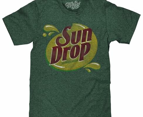 Tee Luv Men's Faded Sun Drop Shirt - Sundrop Citrus Soda Pop T-Shirt, Forest Green Heather, S