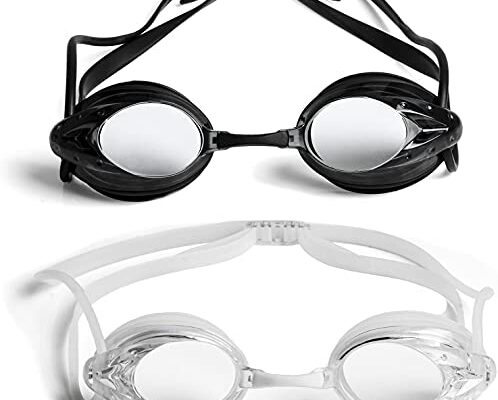 The Friendly Swede Swim Goggles for Women & Men - Anti Fog Swimming Goggles with Extra Nose Pieces & Protective Case; Pool Goggles Swimming Adults & Youth; Swim Goggles for Men; Black + Clear (2-Pack)