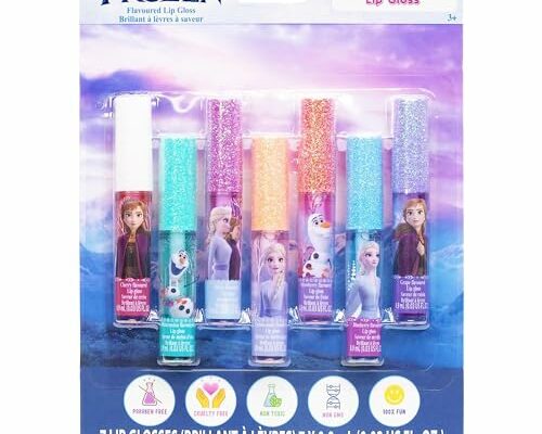 Townley Girl Disney Frozen Plant Based Vegan 7 PC Flavored Lip Gloss Set For Girls – Ideal for Sleepovers, Makeovers, Party Favors and Birthday Gifts! - Age: 3+