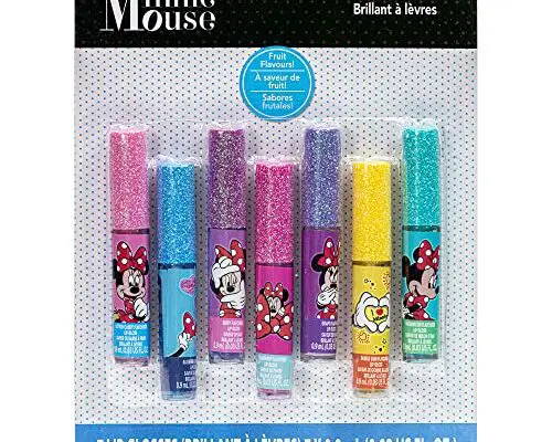 Townley Girl Super Sparkly Lip Gloss Set Featuring Disney Minnie Mouse - 7 Fun Flavors for Girls, Ideal for Sleepovers, Makeovers, and Gifts!