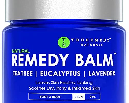 Truremedy Naturals - Remedy Balm with Tea Tree Oil - Soothing Itch Relief Ointment for Rash & Itchy Skin - Moisturizing Cream for Dry Skin - 100% Natural Foot & Body Balm - Lavender & Eucalyptus, 2oz