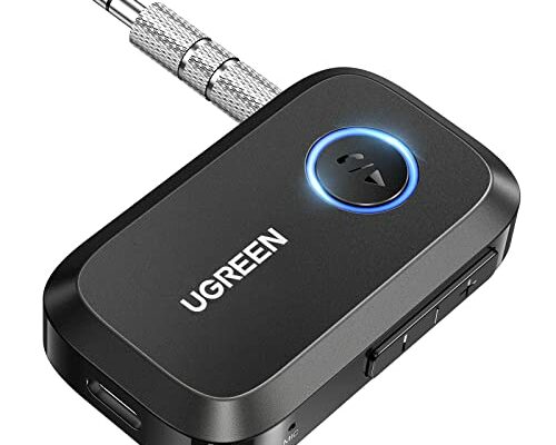 UGREEN 5.3 Aux Bluetooth Adapter for Car, [Greater Connection] Bluetooth Aux Adapter for Car, Bluetooth aux Receiver for Home Stereo/Wired Speaker, 15H Battery Life