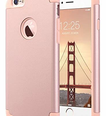 ULAK iPhone 6S Case, iPhone 6 Case, Slim Fit Dual Layer Soft Silicone & Hard Back Cover Bumper Protective Shock-Absorption & Anti-Scratch Case for Apple iPhone 6/6S 4.7 inch, Rose Gold