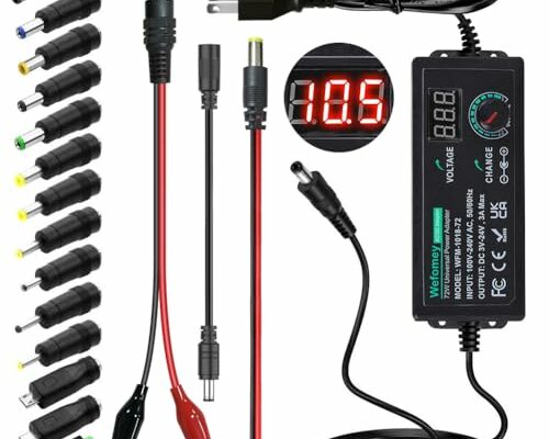 Universal Power Supply 3V~24V 3A 72W Adjustable Variable AC/DC Adapter Charger, 100V-240V AC to DC Converter with LED Voltage Display & 14 Tips & Polarity Converter & Test Lead