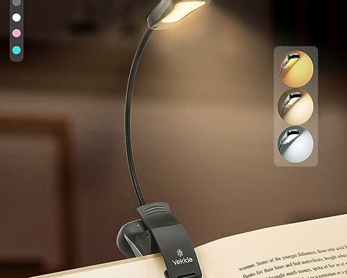 Vekkia/LuminoLite Rechargeable Book Light, Reading Lights for Books in Bed, 3 Colortemperature × 3 Brightness, Clip on Book, Up to 70 Hours Lighting, Great for Readers, Travel (Black)