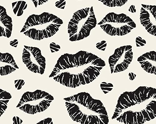 Wallink Funky Black Lips Hearts Wallpaper Peel and Stick for Bedroom Bathroom Wallpaper 17.5×120 Inch Self Adhesive Removable Modern Vinyl Contact Paper for Teen Girls Room Laundry Room Wall Decor