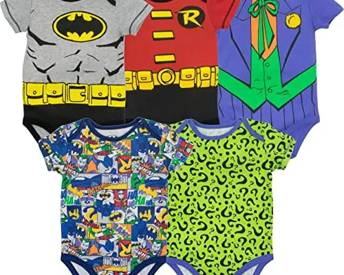 WARNER BROS DC Comics Justice League Batman Joker Riddler Newborn Baby Boys 5 Pack Short Sleeve Bodysuits Superheroes 3-6 Months