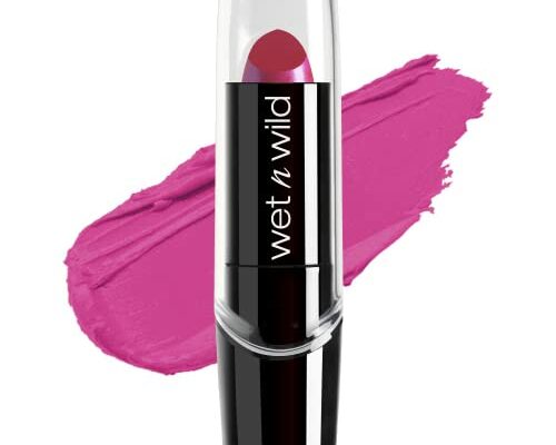 wet n wild Silk Finish Lipstick, Hydrating Rich Buildable Lip Color, Formulated with Vitamins A,E, & Macadamia for Ultimate Hydration, Cruelty-Free & Vegan - Fuchsia with Blue Pearl