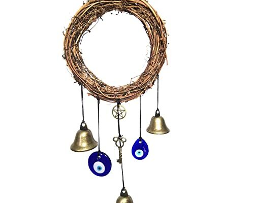 Witch Bells for Door Knob Protection,Witchy Wicca Decor Clear Negative Energies with Blue Evil Eyes for Home Garden Courtyard Decor Protection