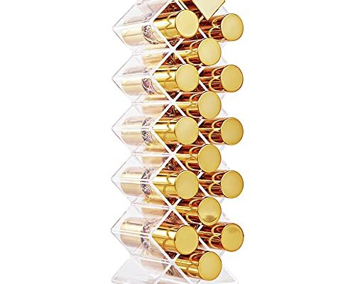 YIEZI Lipstick Holder Organizer 16 Spaces Acrylic Stackable Fish Shape Lipstick Tower, Lip Gloss Storage Stand, Perfect for Lipgloss Organizers Makeup Vanity Display, Clear (1 Pack)