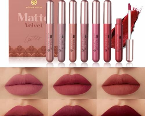 YOUNG VISION 6-Pc Matte Nude Liquid Lipstick Set - Long-Lasting & Pigmented Shades, Lip Gloss Bundle Gift Collection for Girls/Women