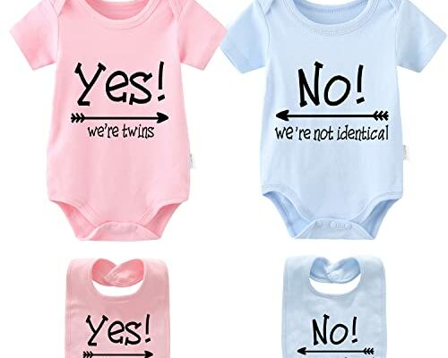 YSCULBUTOL Baby Twins Bodysuits Yes We are Twins No We are Identical Twins Bodysuit Boys Twins Clothes Baby Girls Set（pb 4-6m）