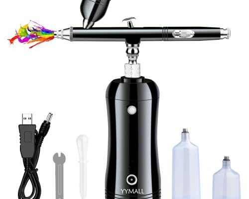 YYMALL Airbrush Kit,Dual Action Air Brush Gun Set Mini Handheld Compressor Airbrush,Portable Cordless Handheld Auto-Airbrush for Painting,Nail Art,Tattoo,Cake and Model Painting(Black)