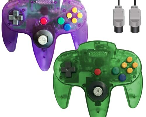 ZeroStory Classic N64 Controller, Wired N64 Controller Upgraded Joystick for N64 Video Game Console (Transparent Green and Transparent Purple)