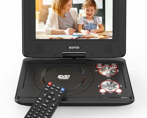 11.5" Portable DVD Player for Kids and Car with 9.5" Swivel Screen, 4-6 Hours Working Time, Car DVD Player with Dual Speakers, Remote Control, Support Sync TV, Region Free USB/SD/AV (Black)