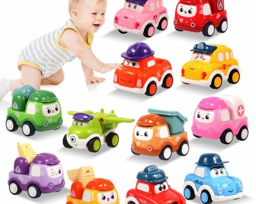 12 Pcs Pull Back Cars Set Toys for 1 2 3 Year Toddlers, Baby Car Toys for 6-12-18 Months, Construction Vehicle Racing Car Set, Baby Toys for 1 2 Year Old Boy, 1st Birthday Gift for 1 2 3 Year Old Boys