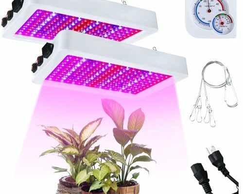 2 Pack 1000w LED Grow Lights for Indoor Plants Full Spectrum, Plant Growing Lamps with Veg & Bloom & Veg-bloom 3 Modes, Daisy Chain and Temperature Hygrometer for Indoor Grow Tent Plant Veg and Flower