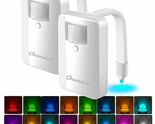 2 Pack Toilet Night Lights with Motion Activated Sensor,16-Color Changing LED Inside Toilet Bowl Nightlight, Cool Stuff for Bathroom Accessories Decor, Unique Gadgets for Men and Kids Brithday Gifts