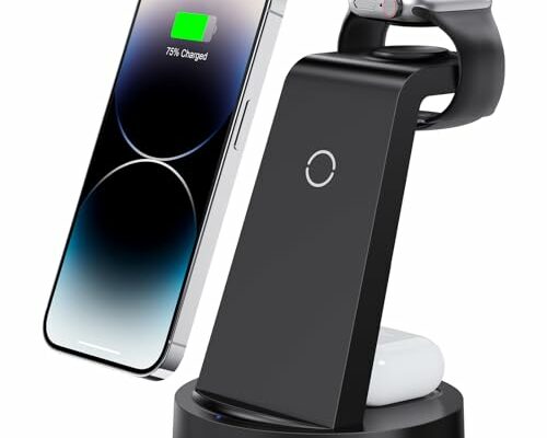 3 in 1 Charging Station for iPhone, Wireless Charger for iPhone 16 15 14 13 12 11 X Pro Max & Apple Watch - Wireless Charging Station for AirPods 4 3 Pro