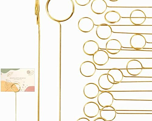 40Pcs Floral Card Holder Picks, Floral Picks Picture Holders, Photo Memo Holder Pick Stick, Metal Floral Place Card Holder，Gold Round Photo Stick Clip, Gift Card Holder for Wedding and Party