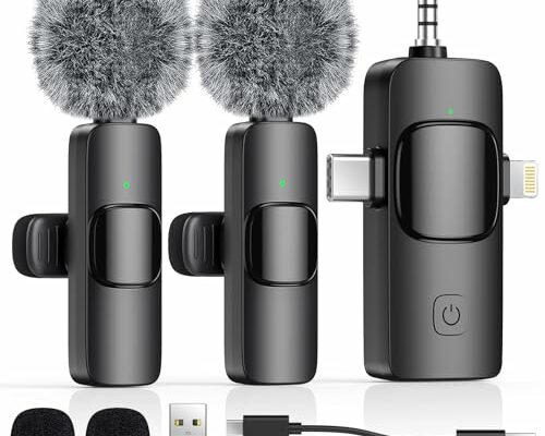 4 in 1 Mini Wireless Lavalier Microphone for All Devices (iOS, Andriod, Camera, PC) - Noise Reduction Lapel Mic for Recording, Clip on Mic, Omni Lav Mic for Video Recording, Tiktok, Youtube, Vlog