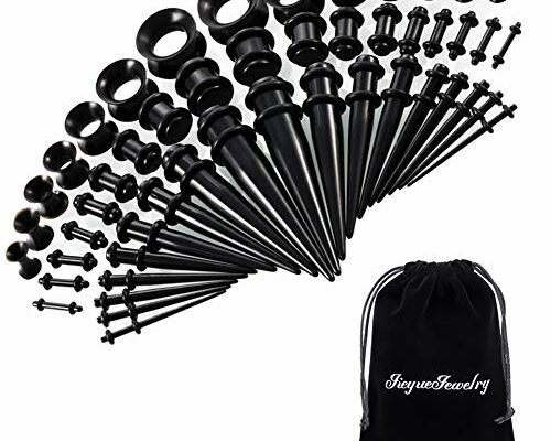 50 Pieces Ear Stretching Kit 14G-00G by JieyueJewelry - Acrylic Tapers and Plugs + Silicone Tunnels - Ear Gauges Expander Set Body Jewelry (Black)