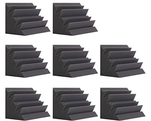 8 Pack - Bass Traps Acoustic Foam Corner, 8''x8''x12'' Black Bass Traps Corner Studio Foam, High Density and Fire-Proof Bass Traps Acoustic Panels Recording Studio Acoustical Treatments