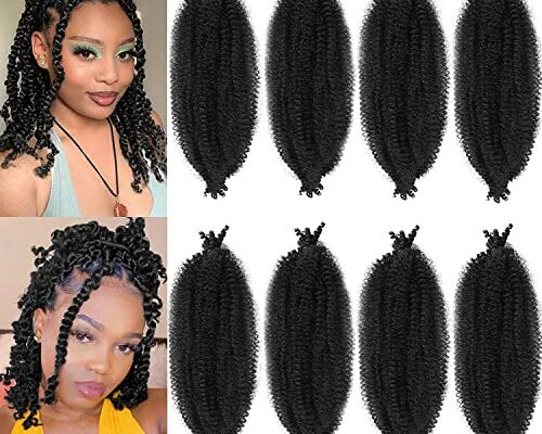 8 Packs Springy Afro Twist Hair Pre-Separated Kinky Marley Twist Braiding Hair Soft Synthetic Crochet for Distressed Faux Locs Spring Twist Hair Extensions for Women… (16 Inch (Pack of 8), 1B)……